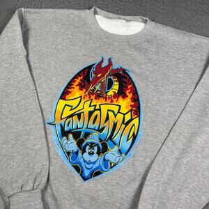 Vintage Disney Fantasmic Sweatshirt Mens L Gray Mickey Mouse Wizard 90s USA